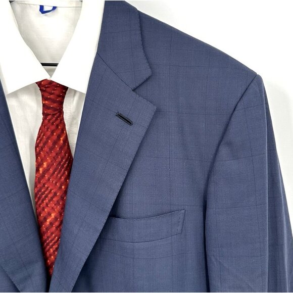 jacket blazer sport coat super 200s 100% wool windowpane blue 46L - Picture 4 of 9